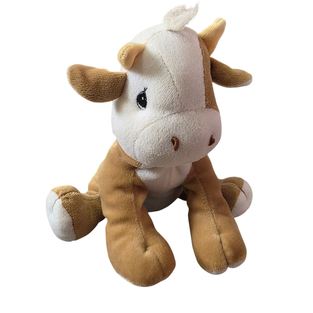 Precious Moments Cow Plush Tan Cream Stuffed Animal Teardrop Eyes 7 Inch Nursery